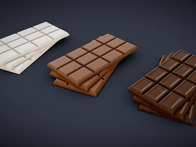 White Milk and Dark Chocolate Bars with Square Grid Design Stacked on Dark Background 3d model