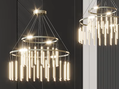 Contemporary Circular Chandelier With Hanging Strip Light Tubes And Modern Illuminated Design 3d model