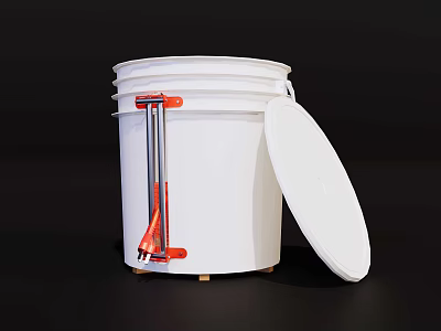 White Hardware Tool Bucket With Red Clamps And Open Lid For Storage 3d model