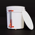 White Hardware Tool Bucket With Red Clamps And Open Lid For Storage