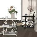 Black And White Wheeled Shelving Unit Holding Vases Books In Living Room