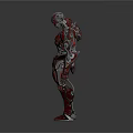Futuristic Sci Fi Mechanical Robot Character With Red And Silver Armor Structure 3d model