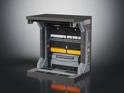 Cartoon Scene Featuring Mechanical Structure With Gray Yellow Platform And Interior Tech Details 3d model