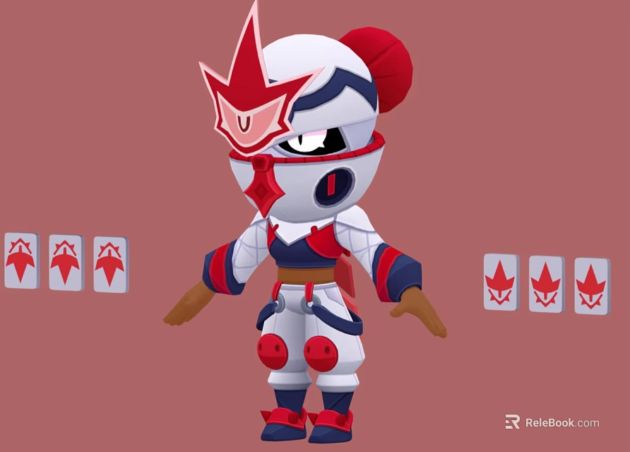 Cartoon Warrior Character With Red White Helmet Blue Accents Armor And Red Symbol Badges 3d model 