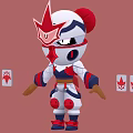 Cartoon Warrior Character With Red White Helmet Blue Accents Armor And Red Symbol Badges