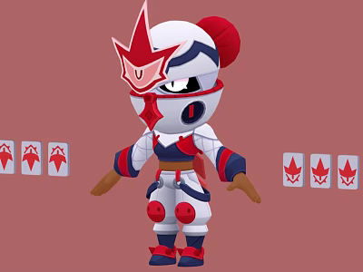 Cartoon Warrior Character With Red White Helmet Blue Accents Armor And Red Symbol Badges 3d model