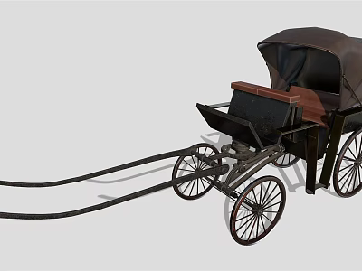 Elegant Vintage Horse Carriage with Black Canopy Brown Seats and Spoked Wheels 3d model