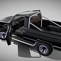 Black Classic Pickup Truck With Open Door Interior Seats And Alloy Wheels