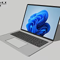 Modern Silver Laptop Featuring Blue Abstract Screen Design And Integrated Keyboard Trackpad 3d model