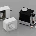Modern Stylish Kitchen Appliances In White And Black Design With Coffee Cups And Accessories