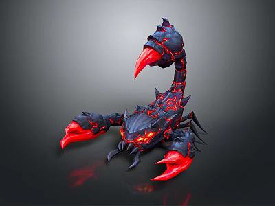 Black Scorpion Character Design With Red Glowing Lava Like Appendages And Sharp Claws 3d model