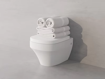 White Modern Toilet With Stacked Towels In Minimalist Bathroom Setting 3d model