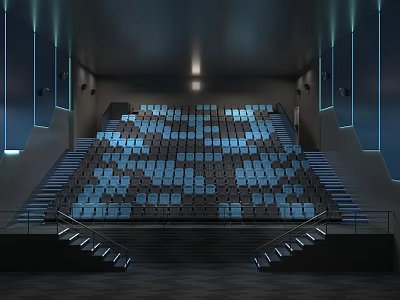 Modern Cinema Interior Design With Tiered Seats And Blue Lights 3d model