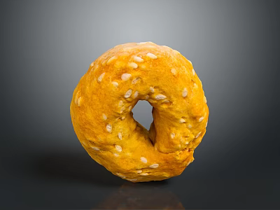 Freshly Baked Golden Sesame Seed Bagel With Shiny Surface On Dark Background 3d model