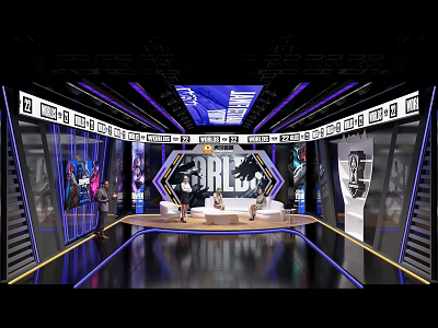 Modern Public Office Space Interior With Sofa Seating LED Lighting And Display Screens 3d model