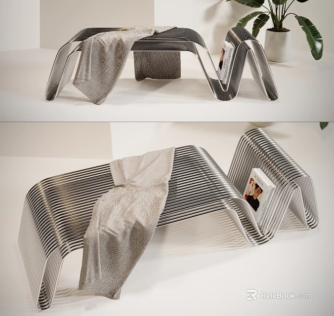 Transparent Acrylic Striped Stool With Towel And Photo Frame Decor 3d model 