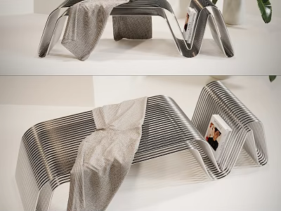 Transparent Acrylic Striped Stool With Towel And Photo Frame Decor 3d model