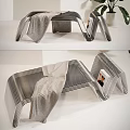 Transparent Acrylic Striped Stool With Towel And Photo Frame Decor