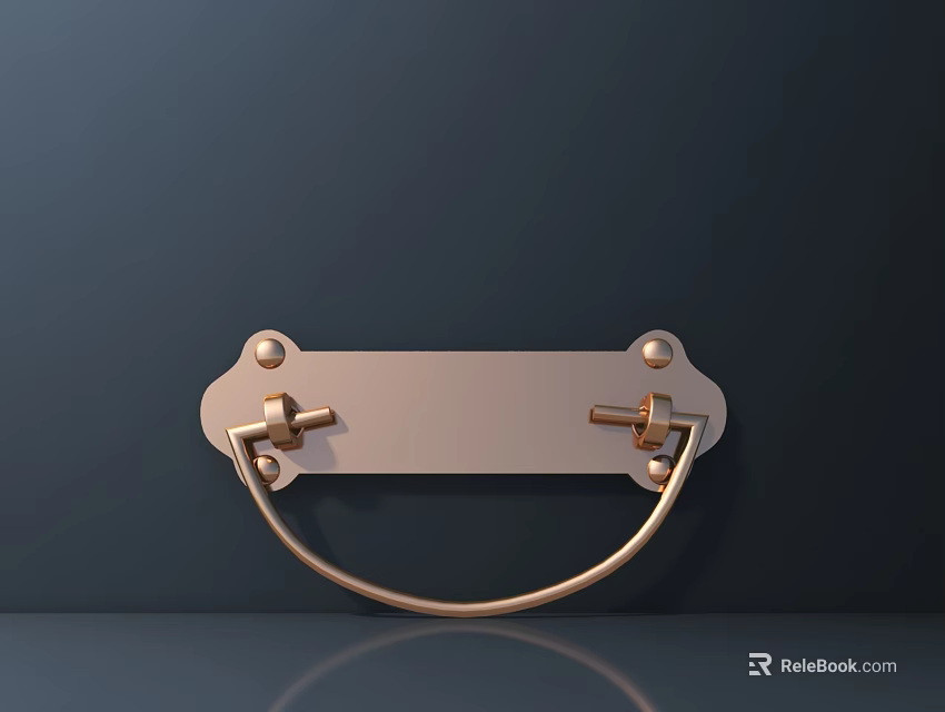 Display Cabinet Shelf Featuring Gold Metal Handle And Knob Fastened Rectangular Plate 3d model 