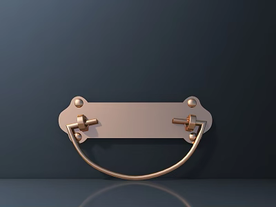 Display Cabinet Shelf Featuring Gold Metal Handle And Knob Fastened Rectangular Plate 3d model