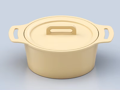 Beige Cookware With Lid And Two Handles Practical Kitchen Essential For Cooking 3d model