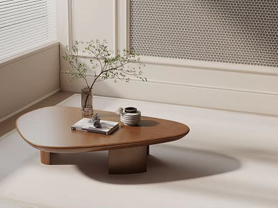 Modern Living Room Sofa and Coffee Table Set with Wooden Top Vase Magazines and Cup 3d model