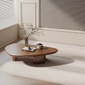 Modern Living Room Sofa and Coffee Table Set with Wooden Top Vase Magazines and Cup