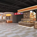 Modern Vegetarian Buffet Restaurant With Orange White Decor Pendant Lights Open Layout And Dining Tables
