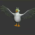 Cartoon Seagull With Spread Wings White Body Grey Feathers Orange Beak And Happy Expression