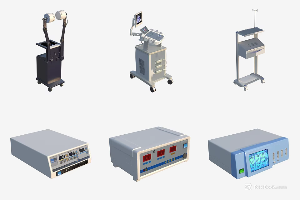 Essential Medical Equipment Including Mobile Carts Display Devices And Control Panel Instruments 3d model 