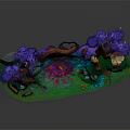 Enchanted Natural Landscape With Purple Trees Heart Shaped Hollow Pink Flowers Green Grass And Stream