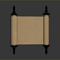 Ancient Unfurled Scroll With Wooden Rollers And Parchment On Dark Background 3d model
