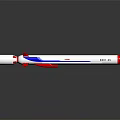 White Red Blue Ballistic Missile With Fins And Stripes On Black Background