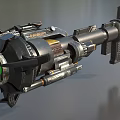 Futuristic Metallic Weapon With Detailed Complex Mechanical Components And Orange Accents