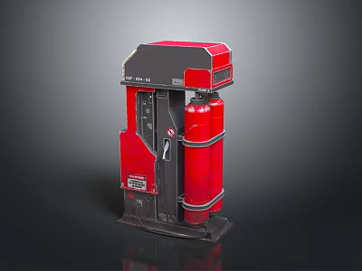 Red Industrial Device With Dual Cylindrical Components And Black Top Control Panel 3d model