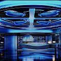 Elegant Modern KTV Interior With Blue Lighting Circular Ceiling And Stylish Bar Counter
