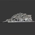 Construction Debris Model Scene With Bricks Rubble And Red Fragments On Gray Background 3d model