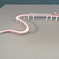 Modern Curved Bridge With White Red Structure And Coastal Water View 3d model