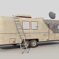 Vintage Travel Trailer With Ladder Awning And Satellite Dish