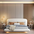 Cozy Modern Bedroom Interior With Plush Bed Hanging Lamps Wooden Accent Wall And Green Plant