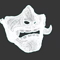 Red Mythical Creature Mask With Exaggerated Facial Features And Ornate Patterns