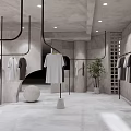 Modern Clothing Store Interior With Hanging Apparel Black Racks Round Decor And Green Plant