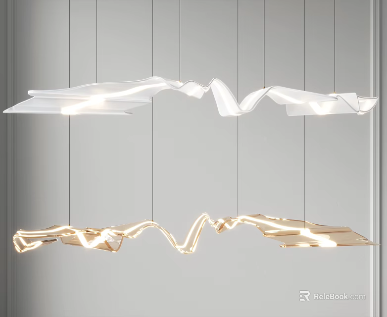 Modern Wavy Chandelier Design In White And Gold For Interior Lighting Decor 3d model 