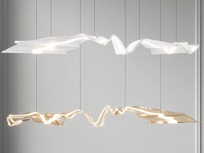 Modern Wavy Chandelier Design In White And Gold For Interior Lighting Decor 3d model