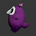 Cute Purple Cartoon Character Creature With Big Eyes And Pink Horns