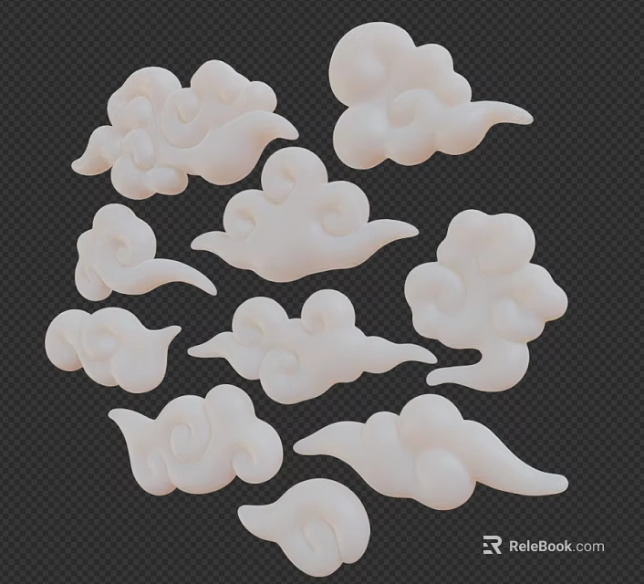 Landscape Featuring White Cloud Decorative Patterns With Various Shapes And Dark Background 3d model 