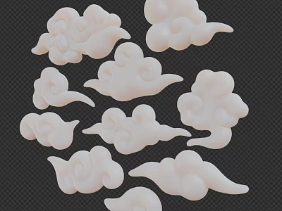 Landscape Featuring White Cloud Decorative Patterns With Various Shapes And Dark Background 3d model