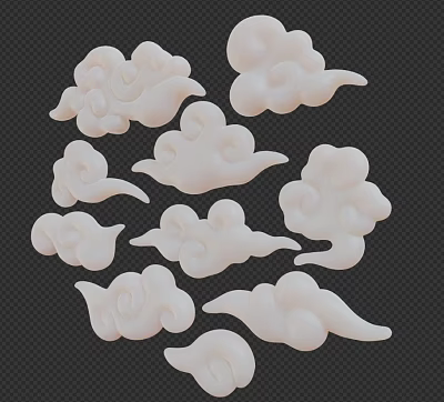 Landscape Featuring White Cloud Decorative Patterns With Various Shapes And Dark Background 3d model