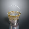 Vintage Rustic Metal Bucket With Silver Body Handle And Rusty Yellow Rim