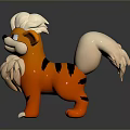 Orange Cartoon Creature Character With White Mane Fluffy Tail And 3D Model Design